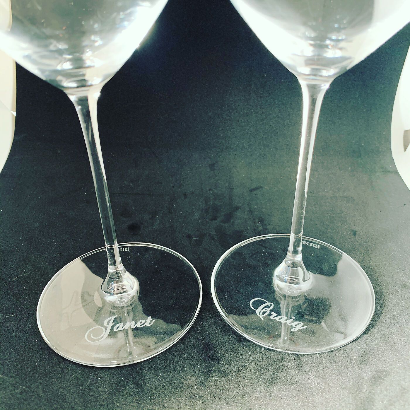Wine glasses engraved with names