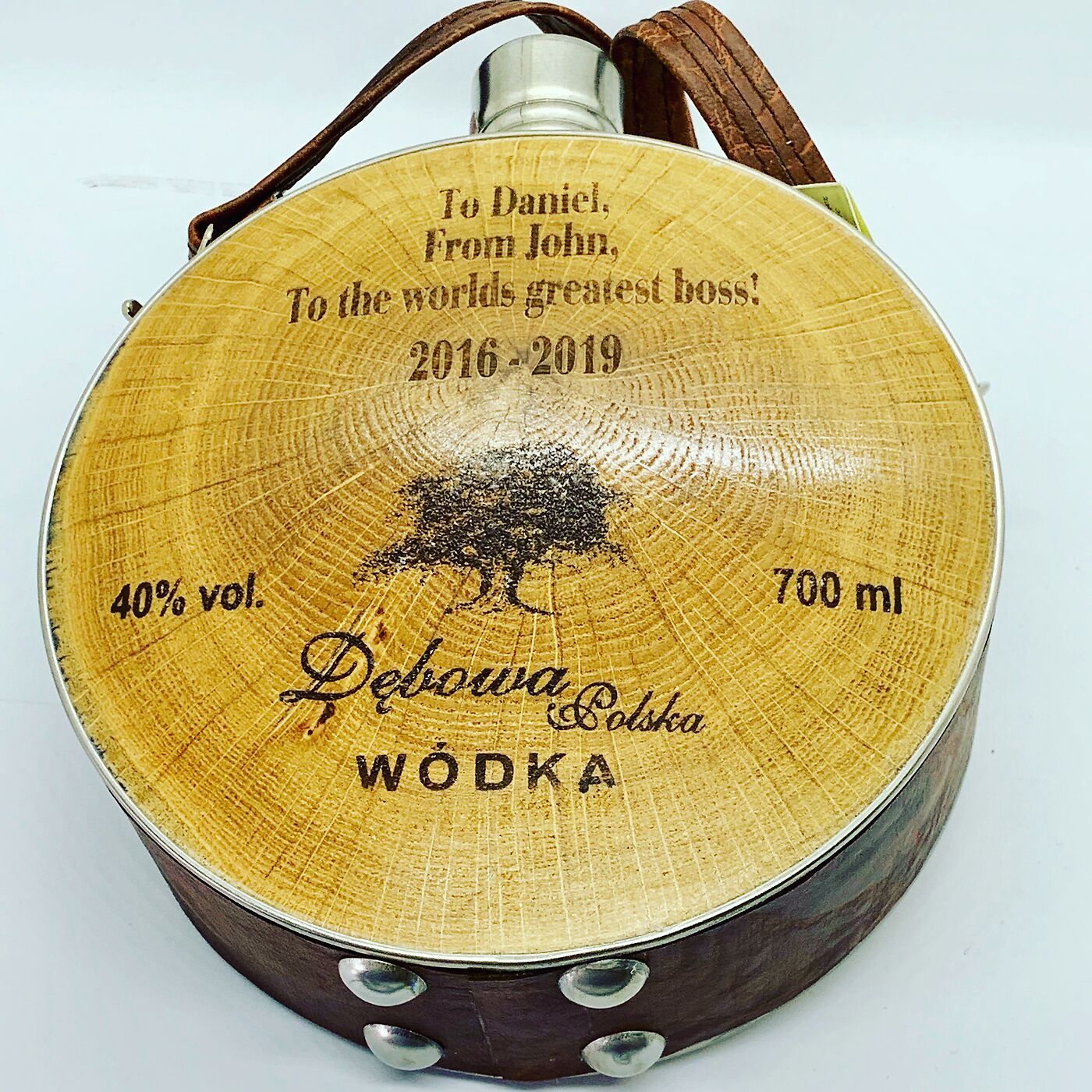 Wood flask engraved with a design